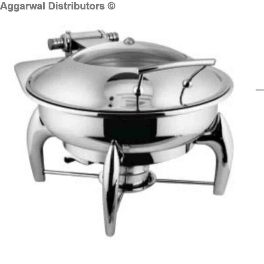 Venus Advanced Rd. Hydraulic Glass Lid Chafing Dish With CP Legs 886/GL/CP Cap:- 6.5 ltrs 1