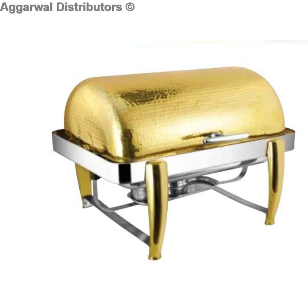 Venus Gold Plated Rect. Full Roll Top Chafing Dish With Curvy Legs 200/FRT/DP/GP Cap:- 12 ltrs 1