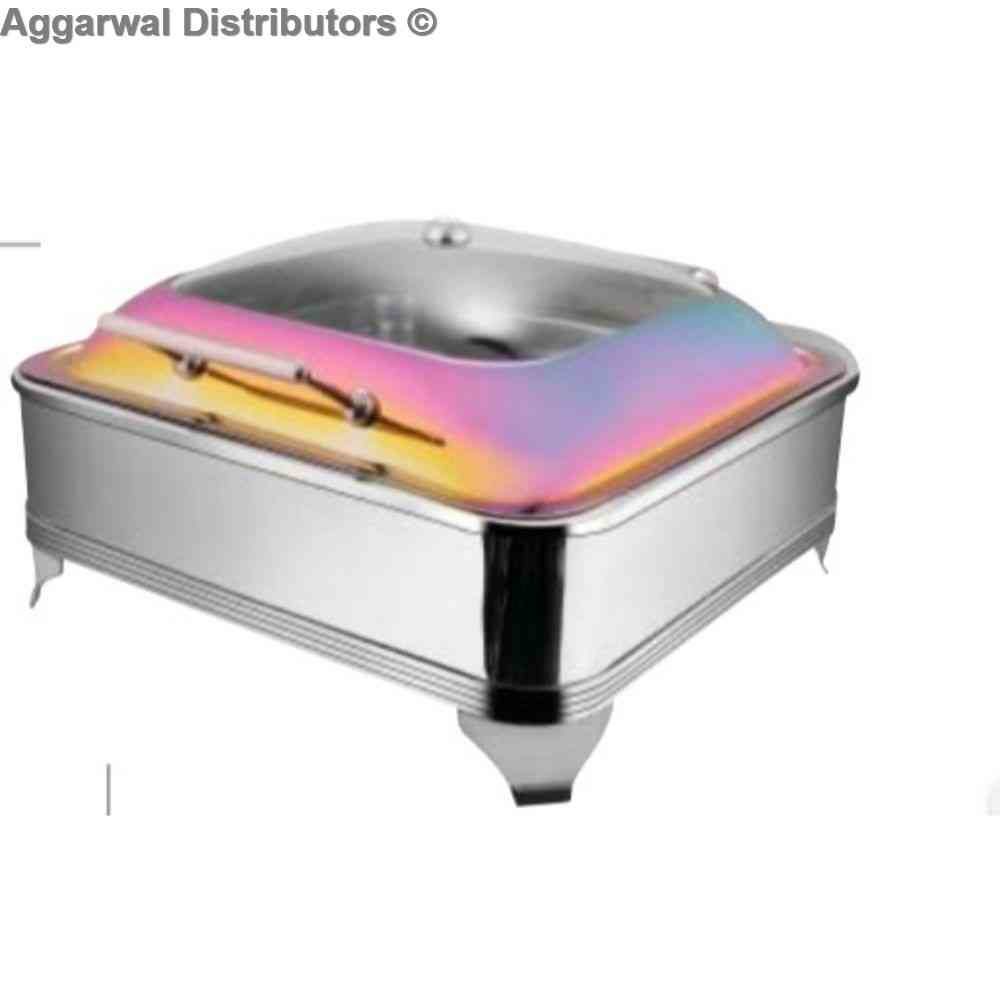 Venus Rainbow Square Glass Lid Chafing Dish with ARC Legs 600/GL/ARC/RB Cap:- 6.5 ltrs 1