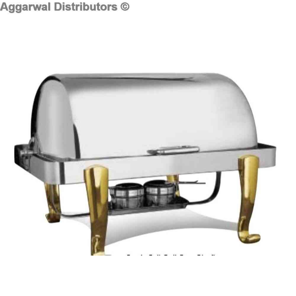 Venus Rect. Full Roll Top Chafing Dish with Brass Legs 500/FRT/BL Cap: 12 Ltrs 1