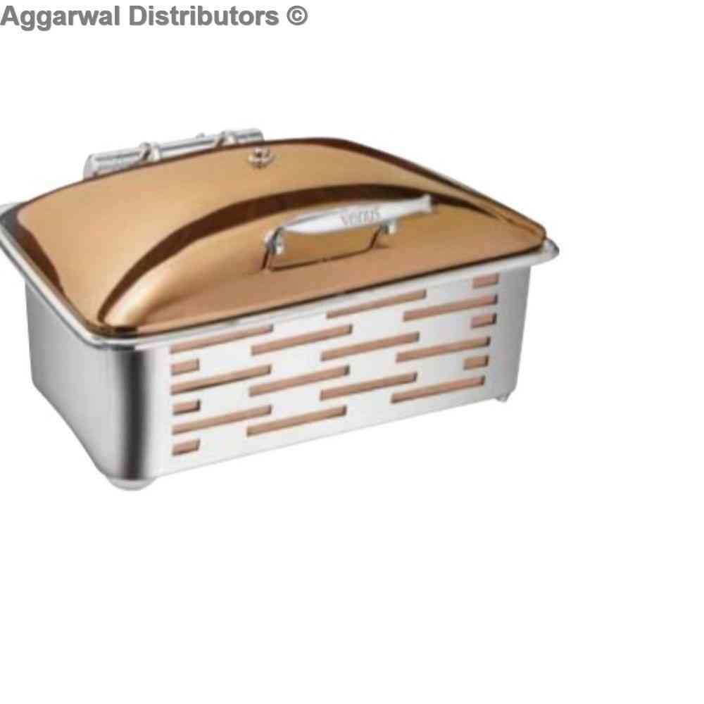 Venus Rect. Rose Gold Chafing Dish with Laser Cut Stand 999/RG/LC Cap:- 12 ltrs 1