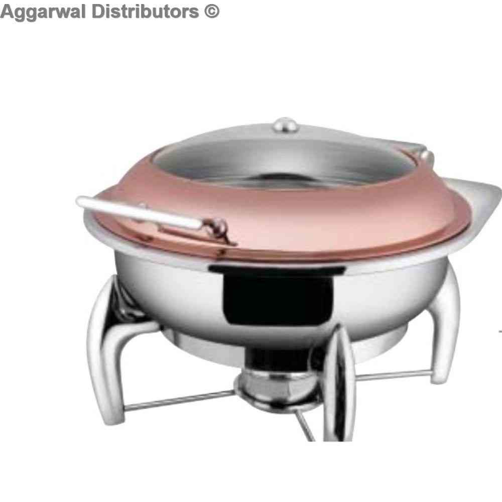 Venus Rose Gold Round Glass Lid Chafing Dish With Chic Stand 605/GL/RG/CHIC Cap:- 6.5 ltrs 1