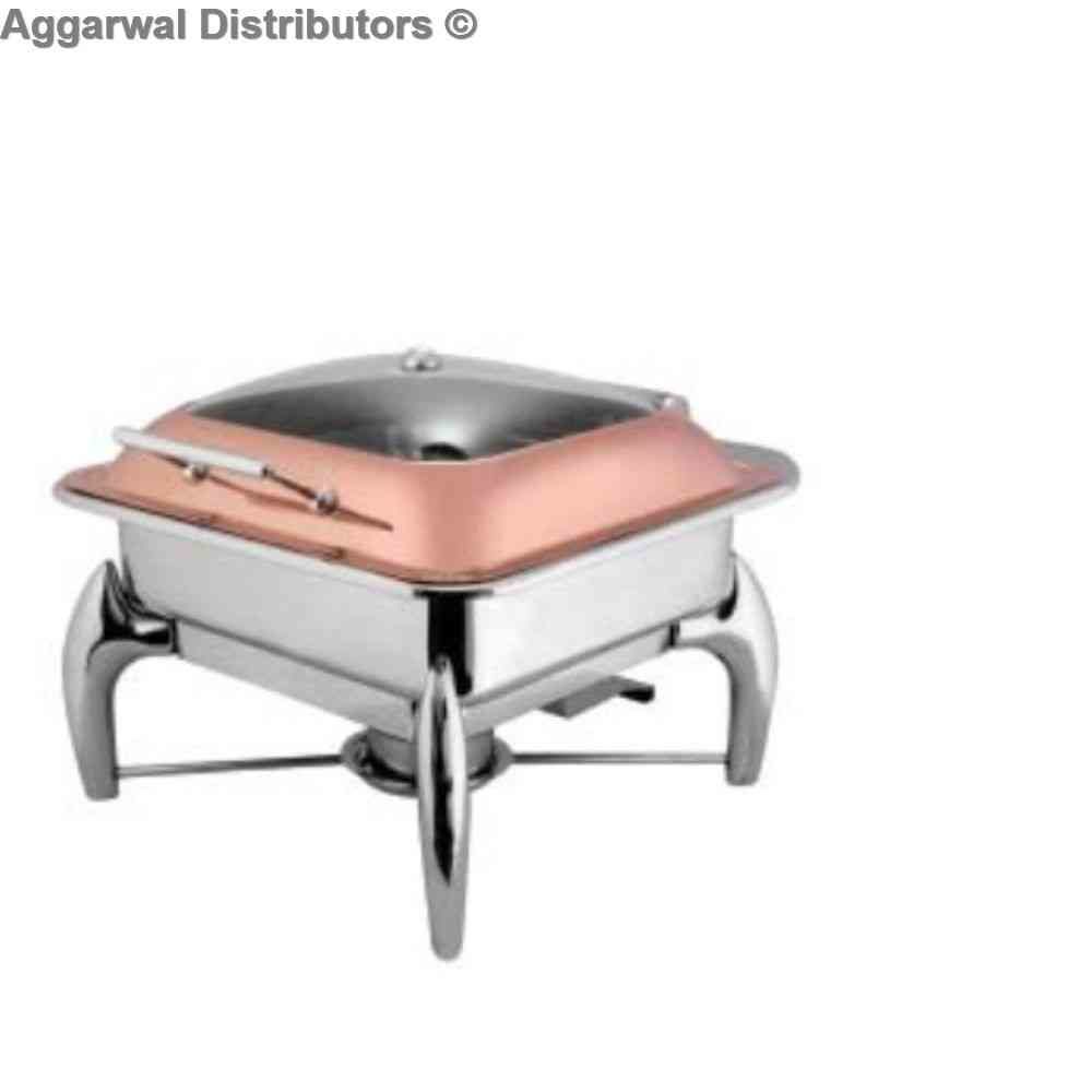 Venus Rose Gold Square Glass Lid Chafing Dish With Chic Leg 600/GL/RG/CHIC Cap:- 6.5 ltrs 1
