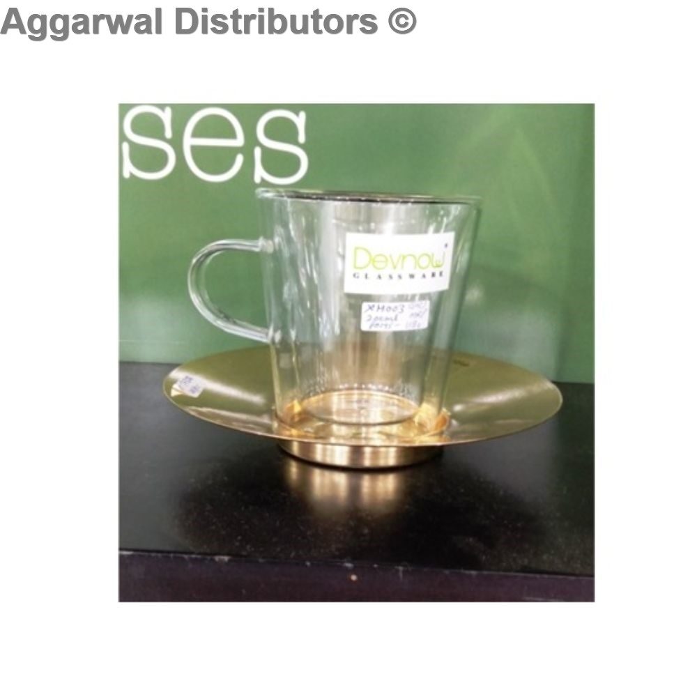 Devnow - Double Wall Mug 200ml With Brass Saucer (Set of 2) 1