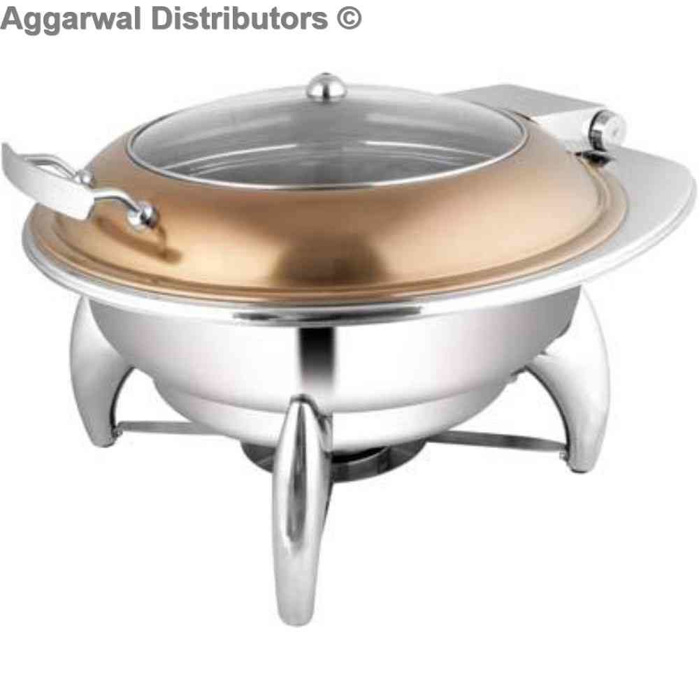 Regency Equisite Round Rose Gold Glass Lid Chafing Dish 353 1