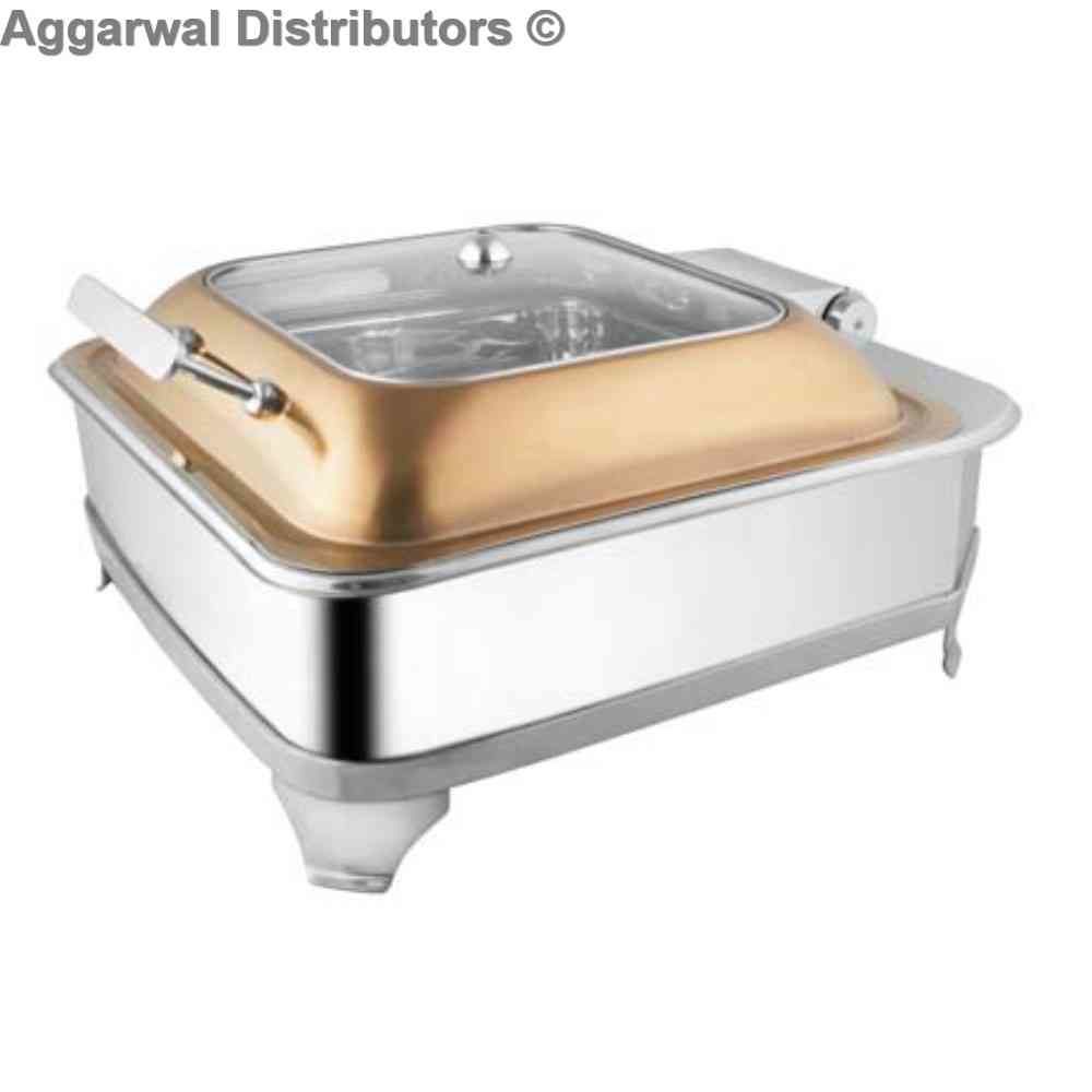Regencyl Equisite Square Rose Gold Glass Lid Chafing Dish 357 With Elec. Element 1