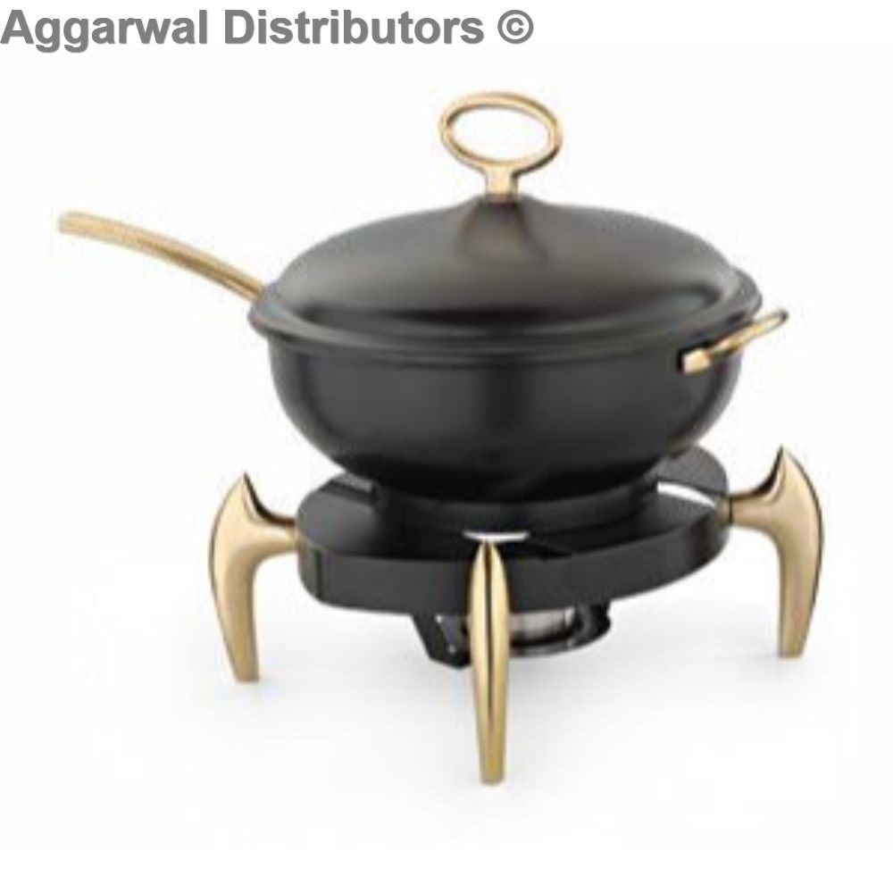 Anthem-MEC 65 BB Wok Style Chafing Dish, Black With Brass Legs And Handles (40.5 x 40.5 x 48 cm)-9.5ltr