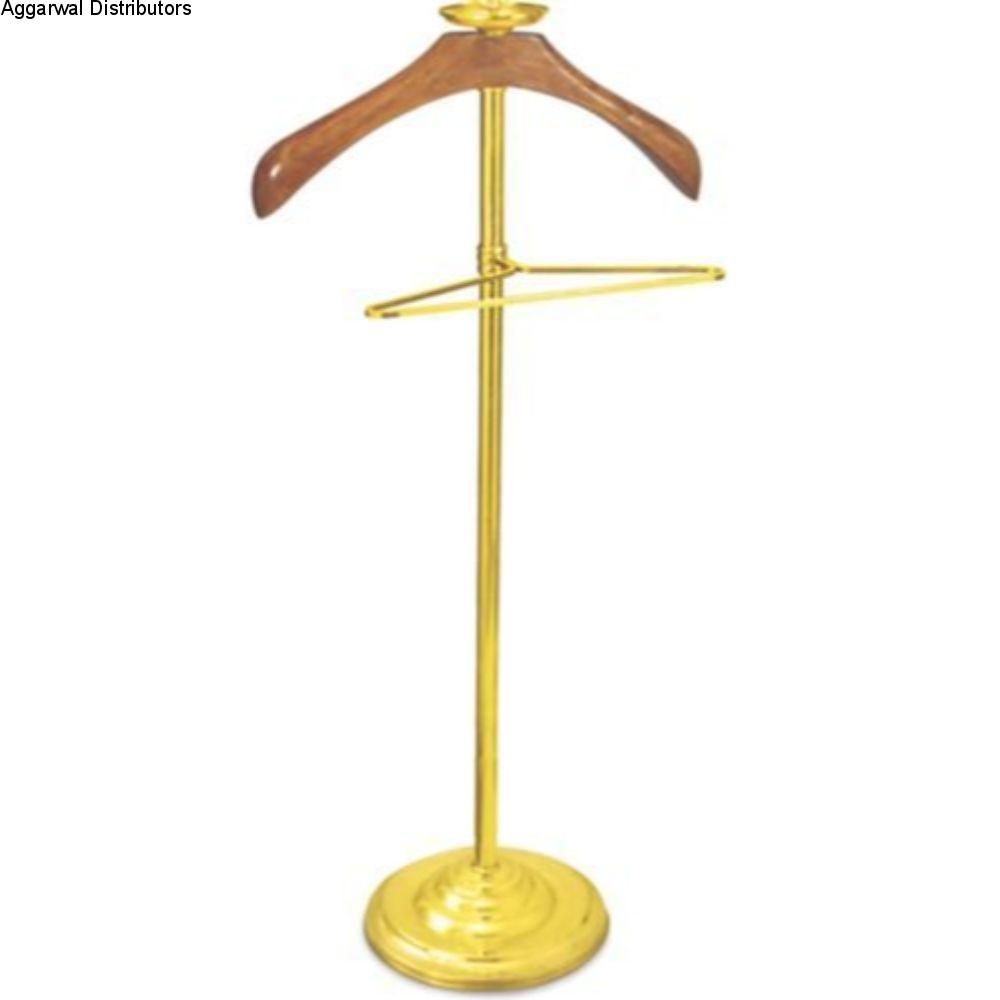 Horeca247 Wooden Coat Hanger Stand Brass Finish 42 inch 1