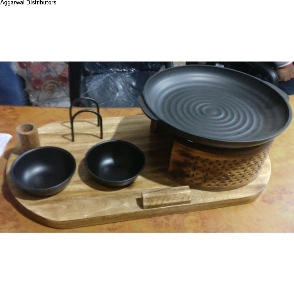 Wooden Snack Warmer Set Round Platter 1
