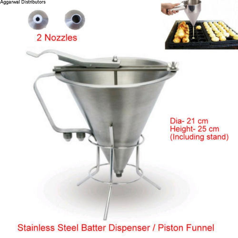 Stainless Steel Batter Dispenser Piston Funnel With 2 Nozzles 2
