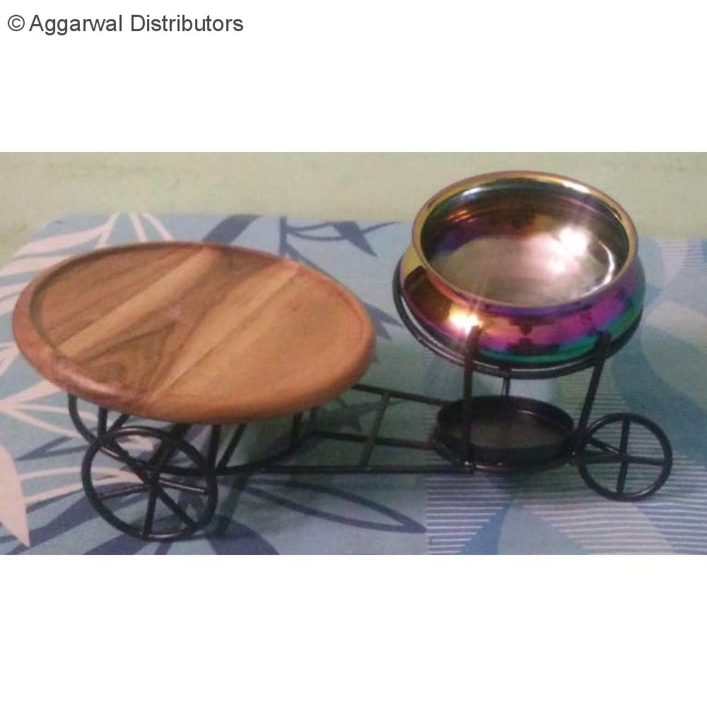 Kulcha Chole Handi Platter On Stand With Wooden Base 1